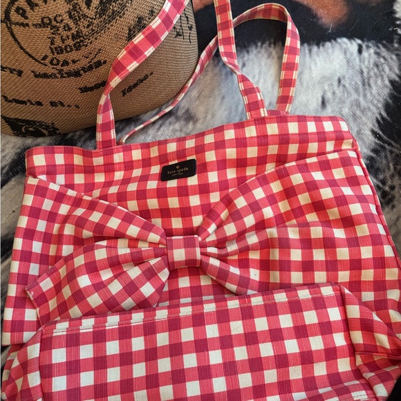 kate spade pink and white gingham bow tote - Picture 3 of 6